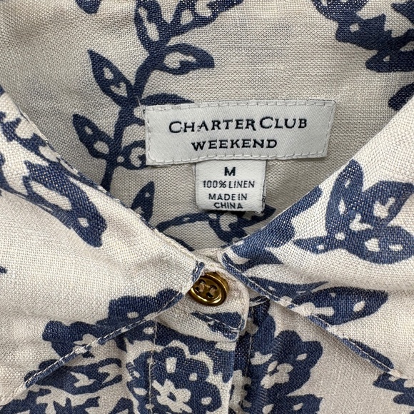 Charter Club Weekend Linen Button Down Shirt Blue Paisley Floral Medium - Picture 15 of 15